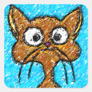 Pencil Crayon Kitty Square Sticker