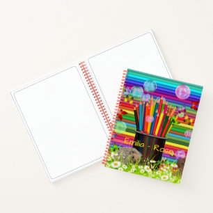 Pencil Crayons Holder Bubbles Butterflies Daisies Notebook