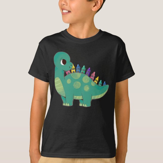Pencil Dinosaur Boys Girls Preschool Dino Kids T-Shirt (Front)