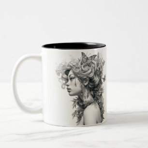 Pencil drawing cute modern trendy Two-Tone coffee mug