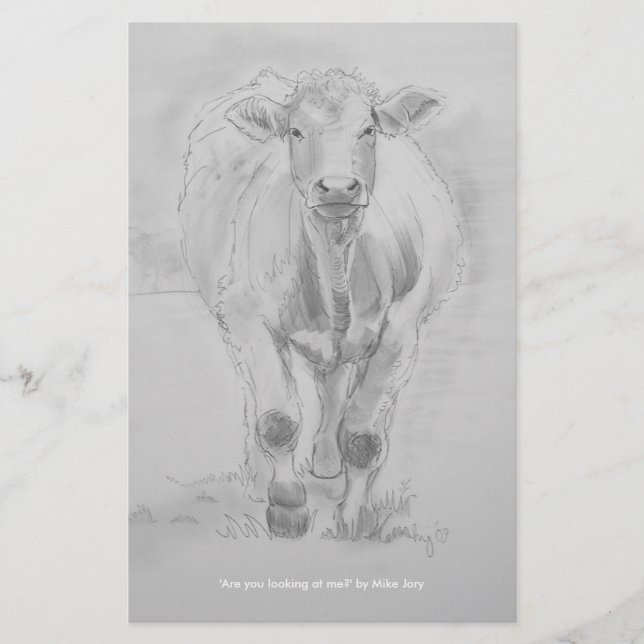 Pencil Drawing of a Cow walking towards you (Front)