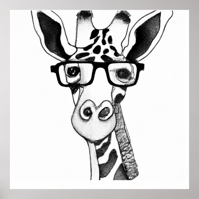 Pencil Drawing of a Giraffe wearing Glasses poster (Front)