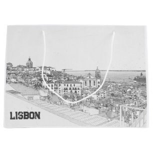 Pencil drawing of Alfama district in Lisbon Large Gift Bag