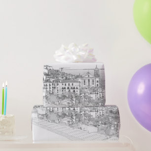 Pencil drawing of Alfama district in Lisbon Wrapping Paper