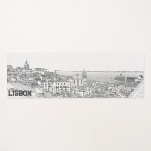 Pencil drawing of Alfama district in Lisbon Yoga Mat