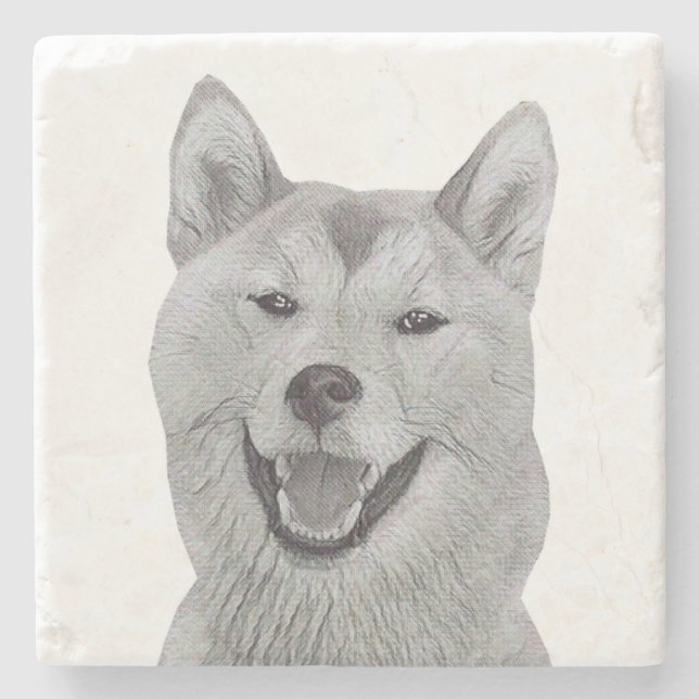 Pencil Drawing Shiba Inu Marble Coaster (Front)