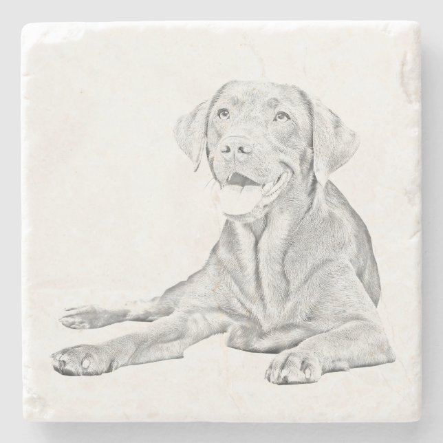 Pencil Drawn Labrador Retriever Marble Coaster (Front)