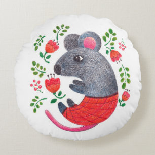 Pencil drawn mouse round cushion