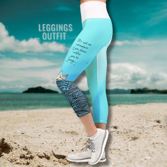 Pencil Drawn Paper boat | motivational quote yoga Capri Leggings (Creator Uploaded)