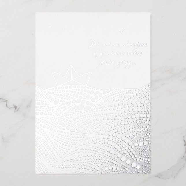 Pencil Drawn Paper boat | motivational text Foil Holiday Card (Front)