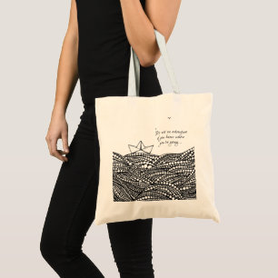 Pencil Drawn Paper boat motivational text Tote Bag