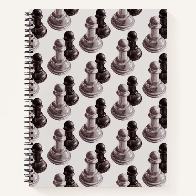 Pencil Drawn Pawns Pattern Chess Notebook (Front)