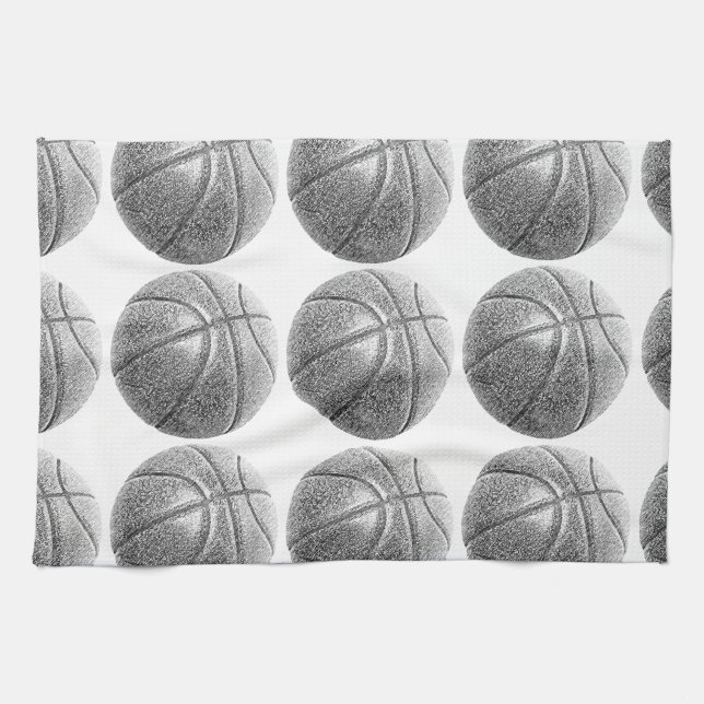 Pencil Effect Basketball Tea Towel (Horizontal)