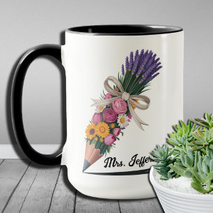 Pencil Floral Croquette Teacher Appreciation  Mug