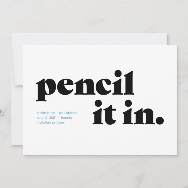 Pencil It In Typographic Save the Date (Front)