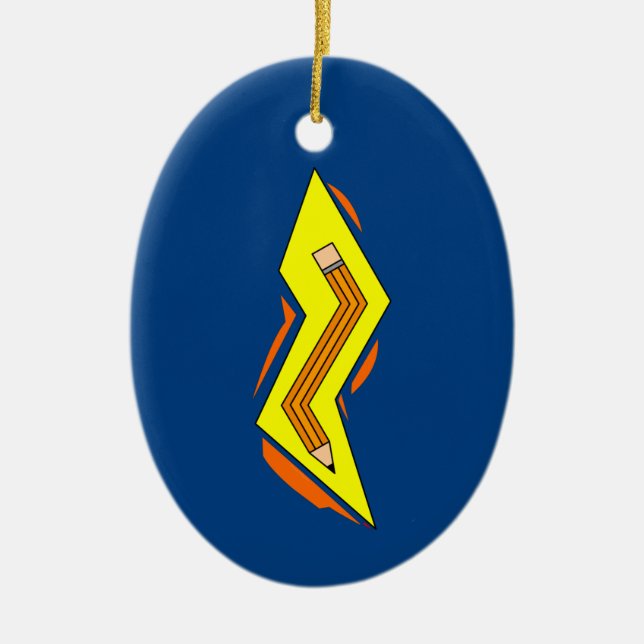 Pencil Lightning Bolt Ceramic Ornament (Front)