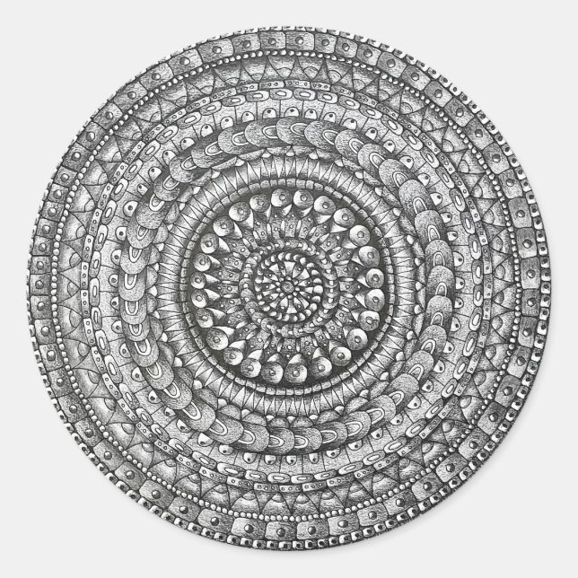Pencil Original Art Mandala Design Classic Round Sticker (Front)