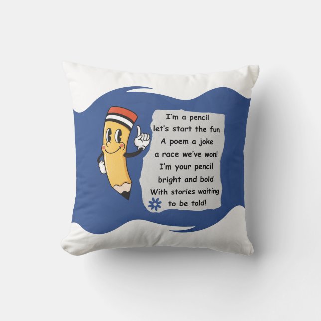 Pencil Pal Poetry Throw Pillow (Front)