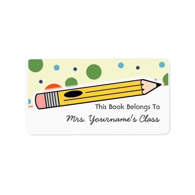 Pencil & Polka Dots School Book Label (Front)