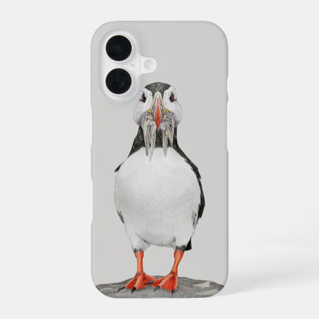 pencil puffin iPhone 16 case (Back)