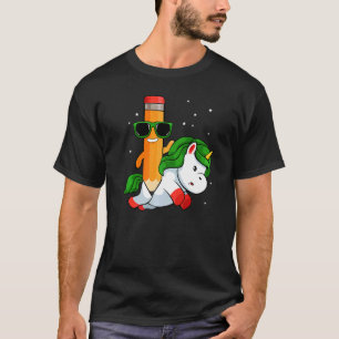 Pencil Riding Unicorn Back To School Cute Magical T-Shirt
