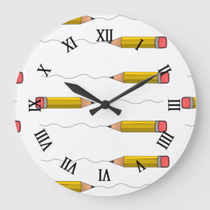 Pencil scrabble on white large clock