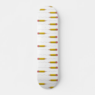 Pencil scrabble on white skateboard