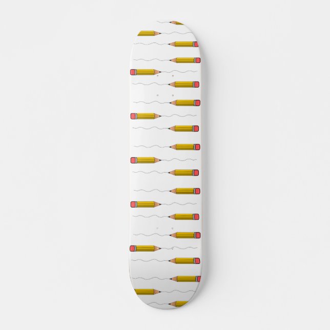 Pencil scrabble on white skateboard (Front)