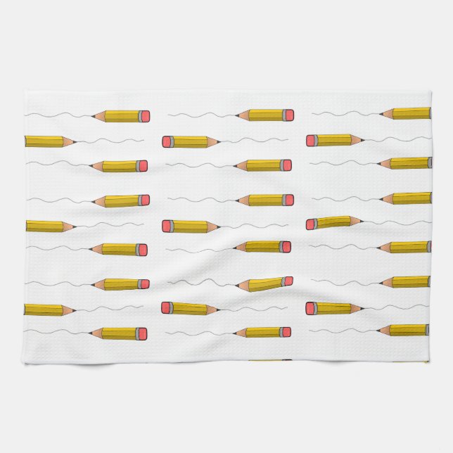 Pencil scrabble on white tea towel (Horizontal)