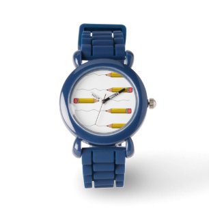 Pencil scrabble on white watch