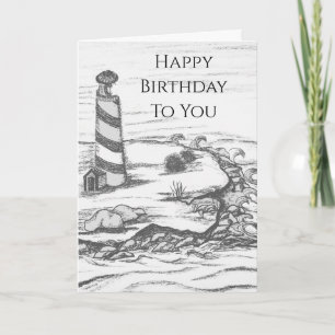 Pencil Sketch Lighthouse on island in the Sea  Card