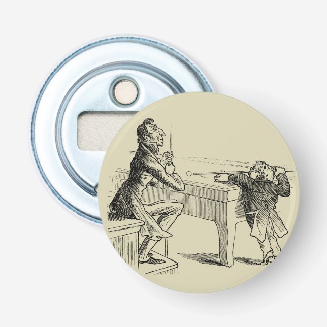 Pencil Sketch of Two Men Playing Pool Bottle Opener (Front)