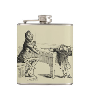 Pencil Sketch of Two Men Playing Pool Hip Flask