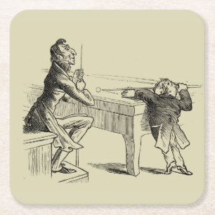 Pencil Sketch of Two Men Playing Pool Square Paper Coaster