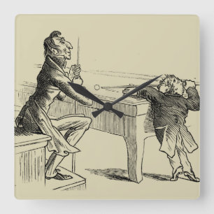 Pencil Sketch of Two Men Playing Pool Square Wall Clock