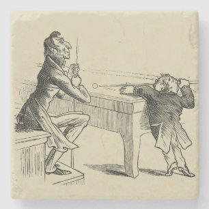 Pencil Sketch of Two Men Playing Pool Stone Coaster