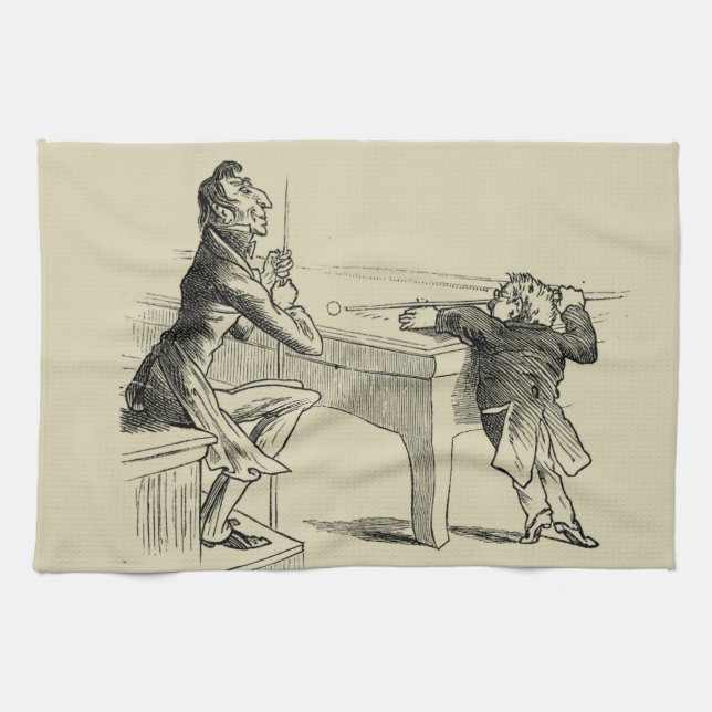 Pencil Sketch of Two Men Playing Pool Tea Towel (Horizontal)