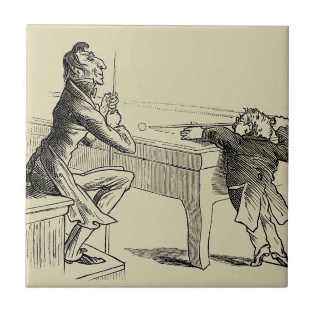 Pencil Sketch of Two Men Playing Pool Tile (Front)