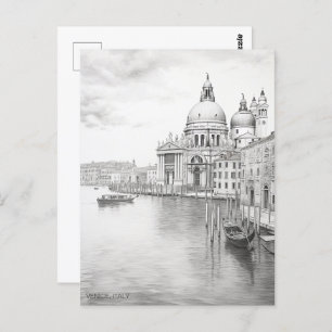 Pencil Sketch Painting Venice Italy Travel Art Postcard