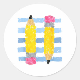 Pencil Stripes Fall Teacher Students Back to Schoo Classic Round Sticker