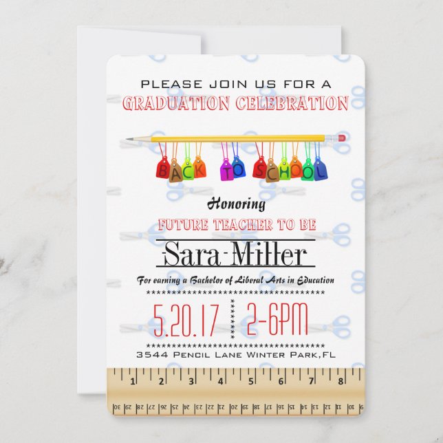 Pencil Teacher Graduation Invitation (Front)