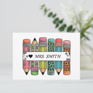 Pencil Teacher Name Thank You Card