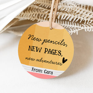 Pencil Teacher School Round Favor Tags