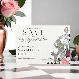 Pencil Us In Alice In Wonderland Chequerboard Save The Date