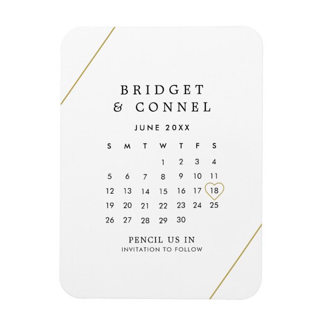 Pencil Us In Calendar Gold Lines Save the Date Magnet (Vertical)