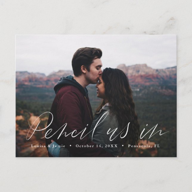 Pencil Us In Casual Save the Date Photo Postcard (Front)
