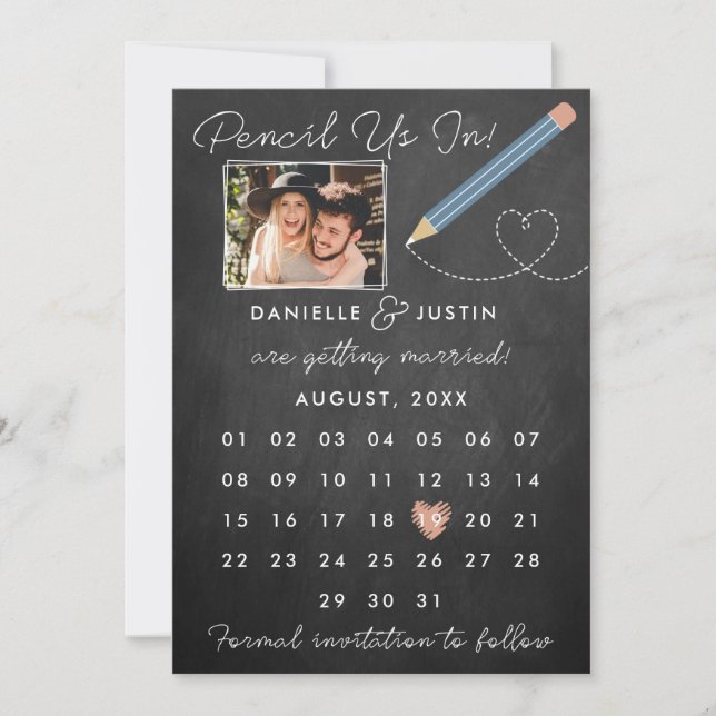 "Pencil Us In" Modern Calendar Save The Date (Front)