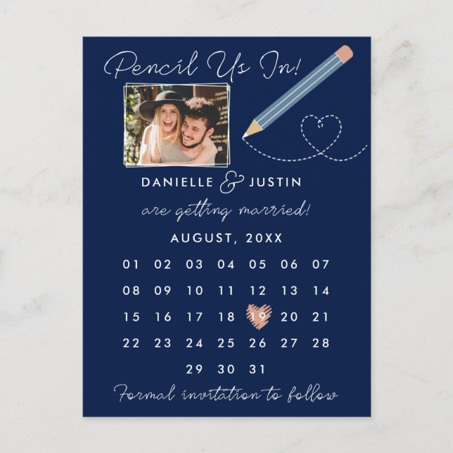 "Pencil Us In" Modern Calendar Save the Date Announcement Postcard (Front)