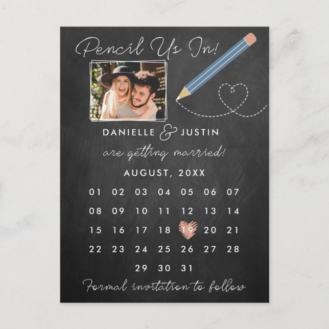 "Pencil Us In" Modern Calendar Save the Date Announcement Postcard (Front)