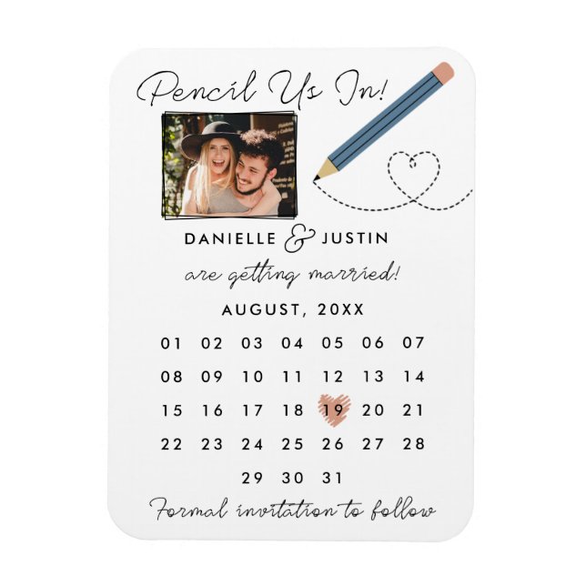 "Pencil Us In" Modern Calendar Save the Date Magnet (Vertical)